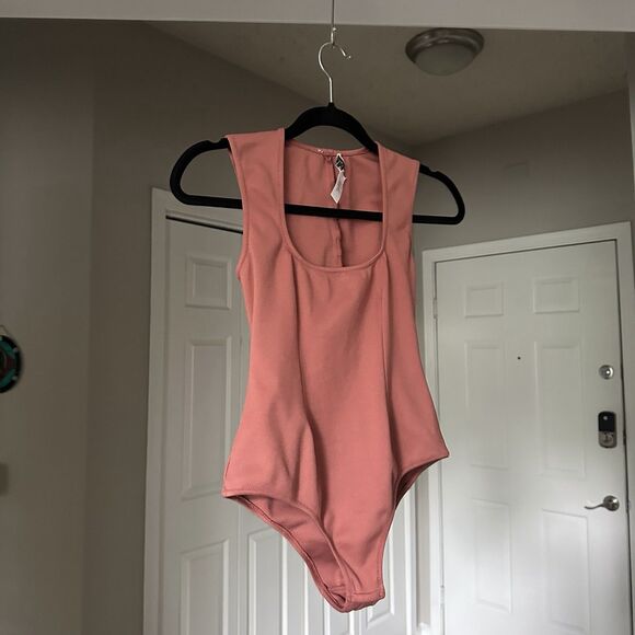 FLEUR DU MAL Womens Kitten Ponte Bodysuit Antique Rose XS Mauve Square Neck - Picture 2 of 7